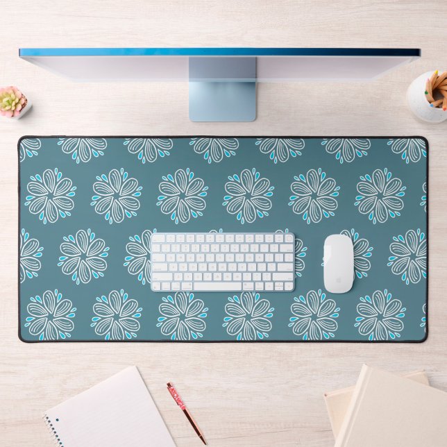 Flower Pattern in blue and white   Desk Mat (flower pattern in blue desk mat)
