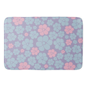 Flower Pattern in Blue, Lilac, and Pink Bath Mat