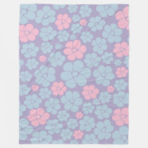 Flower Pattern in Blue, Lilac, and Pink Fleece Blanket