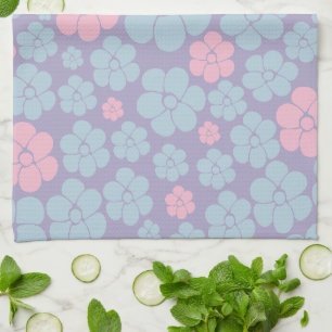 Flower Pattern in Blue, Lilac, and Pink Kitchen Towel