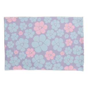 Flower Pattern in Blue, Lilac, and Pink Pillow Case