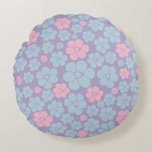 Flower Pattern in Blue, Lilac, and Pink Round Pillow