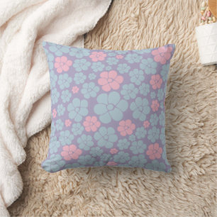 Flower Pattern in Blue, Lilac, and Pink Throw Pillow