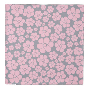 Flower Pattern in Grey and Pink Duvet Cover