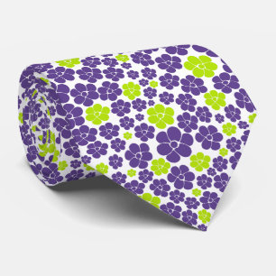 Flower Pattern in Lime Green and Purple Neck Tie