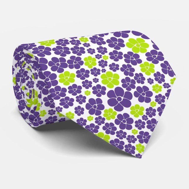 Flower Pattern in Lime Green and Purple Neck Tie (Rolled)