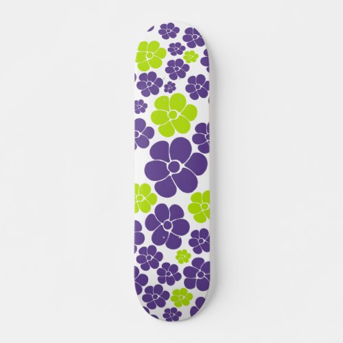 Flower Pattern in Lime Green and Purple Skateboard