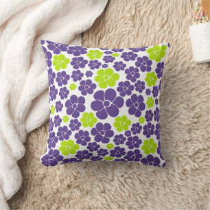 Flower Pattern in Lime Green and Purple Throw Pillow