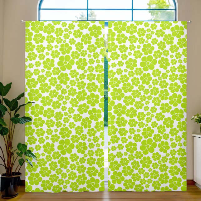 Flower Pattern in Lime Green and White  Blackout Curtains (Living Room)
