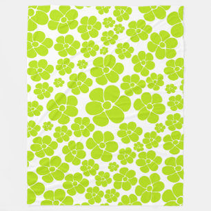 Flower Pattern in Lime Green and White Fleece Blanket