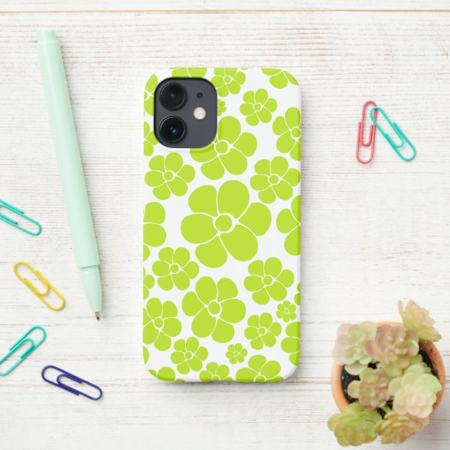 Flower Pattern in Lime Green and White  iPhone Case (On Desk)
