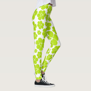 Flower Pattern in Lime Green and White Leggings