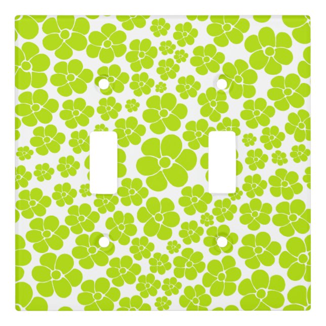 Flower Pattern in Lime Green and White  Light Switch Cover (Front)