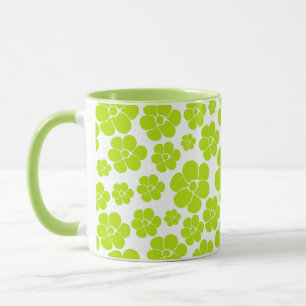 Flower Pattern in Lime Green and White  Mug