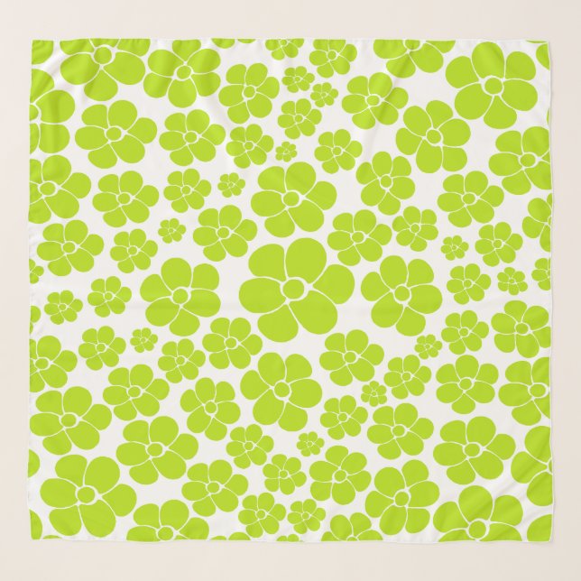 Flower Pattern in Lime Green and White  Scarf (Front)