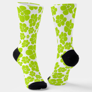 Flower Pattern in Lime Green and White Socks