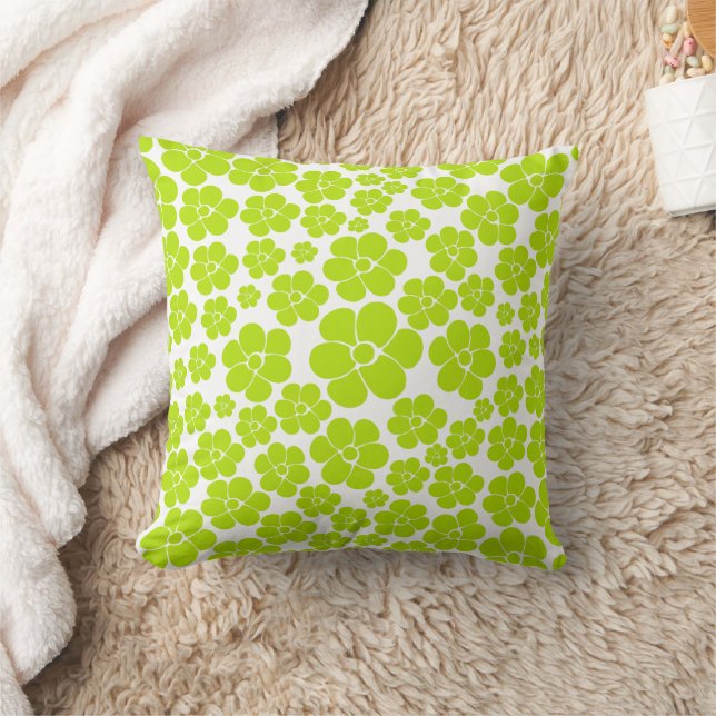 Flower Pattern in Lime Green and White  Throw Pillow (Blanket)