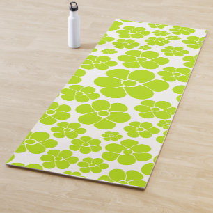 Flower Pattern in Lime Green and White Yoga Mat