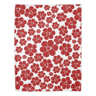 Flower Pattern in Red and White Duvet Cover
