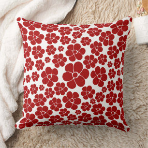 Flower Pattern in Red and White Throw Pillow