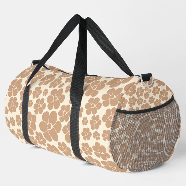 Flower Pattern in Tan and Cream Duffle Bag (Right Corner)