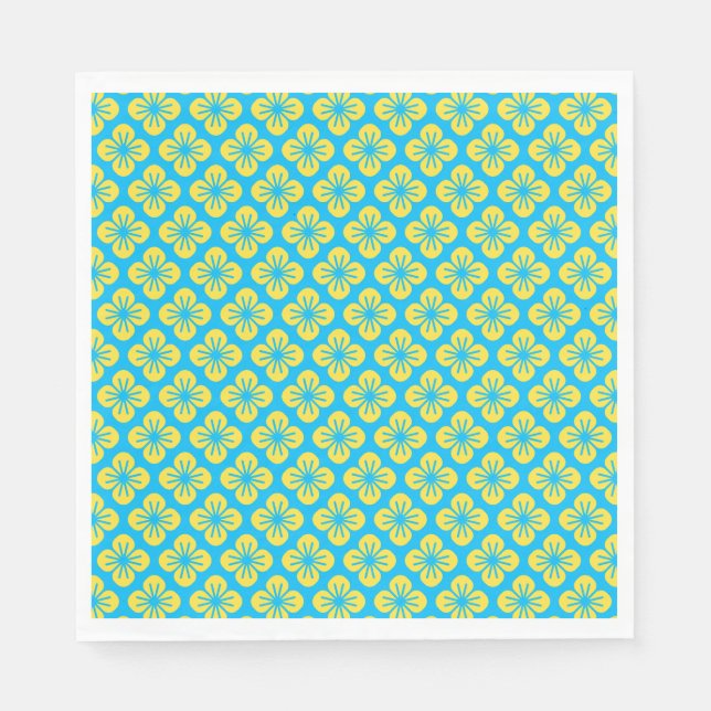 Flower Pattern in Yellow and Turquoise Napkins (Front)