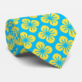 Flower Pattern in Yellow and Turquoise Neck Tie