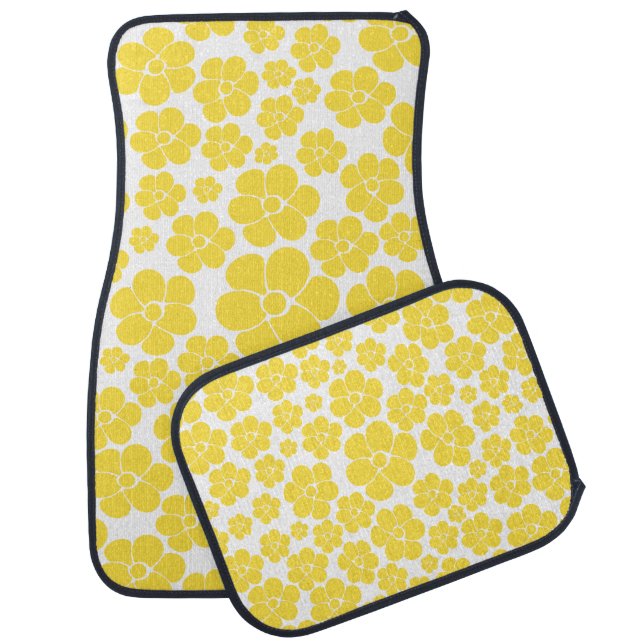 Flower Pattern - Lemon Yellow and White  Car Floor Mat (Set)