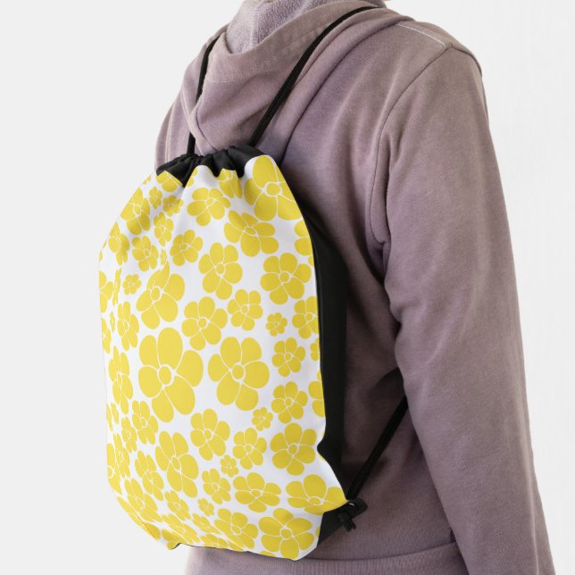 Flower Pattern - Lemon Yellow and White Drawstring Bag (Insitu)