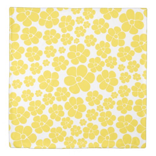 Flower Pattern _ Lemon Yellow and White Duvet Cover