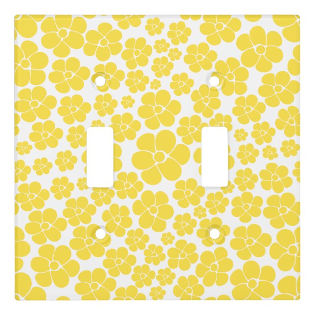 Flower Pattern - Lemon Yellow and White  Light Switch Cover (Front)