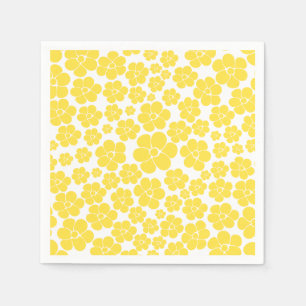 Flower Pattern - Lemon Yellow and White Napkins