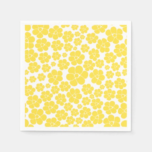 Flower Pattern _ Lemon Yellow and White Napkins