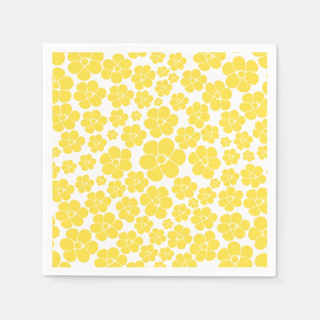 Flower Pattern - Lemon Yellow and White Napkins (Front)