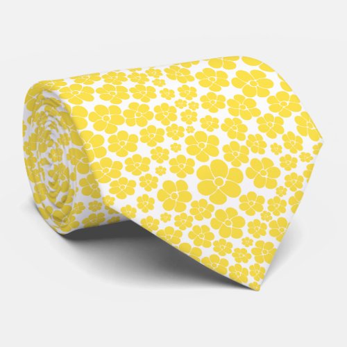 Flower Pattern _ Lemon Yellow and White  Neck Tie