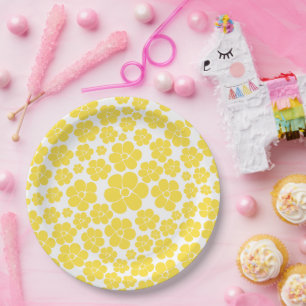 Flower Pattern - Lemon Yellow and White Paper Plates
