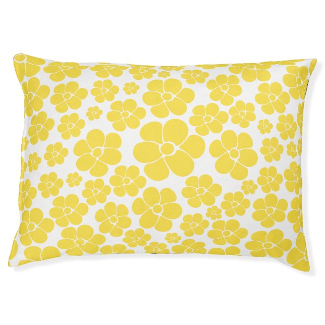 Flower Pattern - Lemon Yellow and White  Pet Bed (Front)