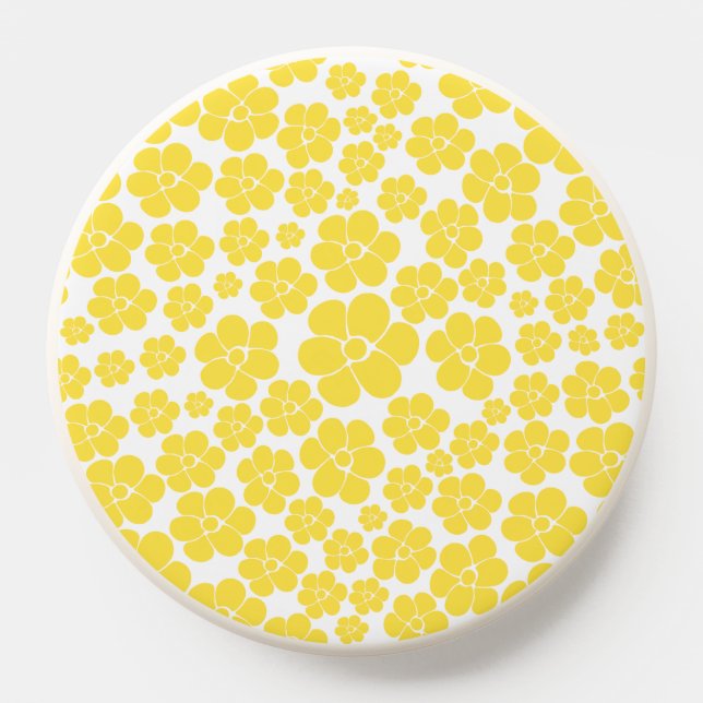 Flower Pattern - Lemon Yellow and White  PopSocket (Popsocket)