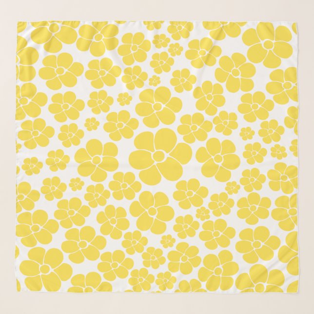Flower Pattern - Lemon Yellow and White  Scarf (Front)
