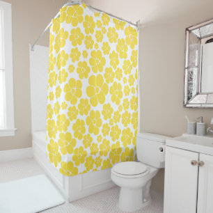 Flower Pattern - Lemon Yellow and White Shower Curtain