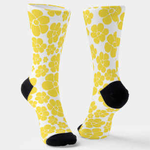Flower Pattern - Lemon Yellow and White Socks
