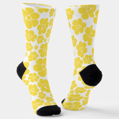 Flower Pattern _ Lemon Yellow and White Socks