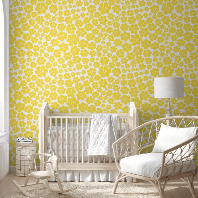 Flower Pattern - Lemon Yellow and White  Wallpaper (Kids)