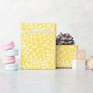 Flower Pattern - Lemon Yellow and White Wrapping Paper