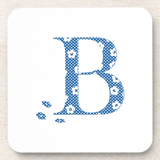Flower Pattern Letter B (blue) Beverage Coaster (Front)