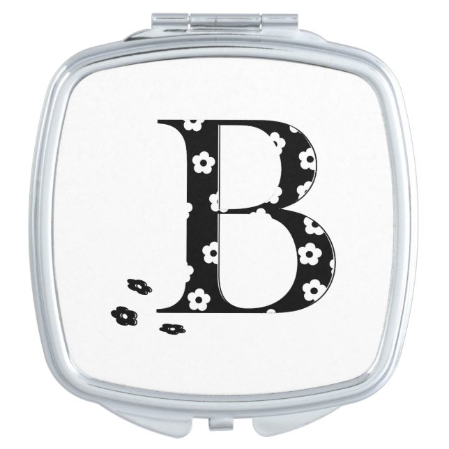 Flower Pattern Letter B Makeup Mirror (Front)