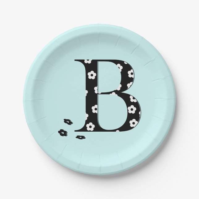 Flower Pattern Letter B Paper Plates (Front)