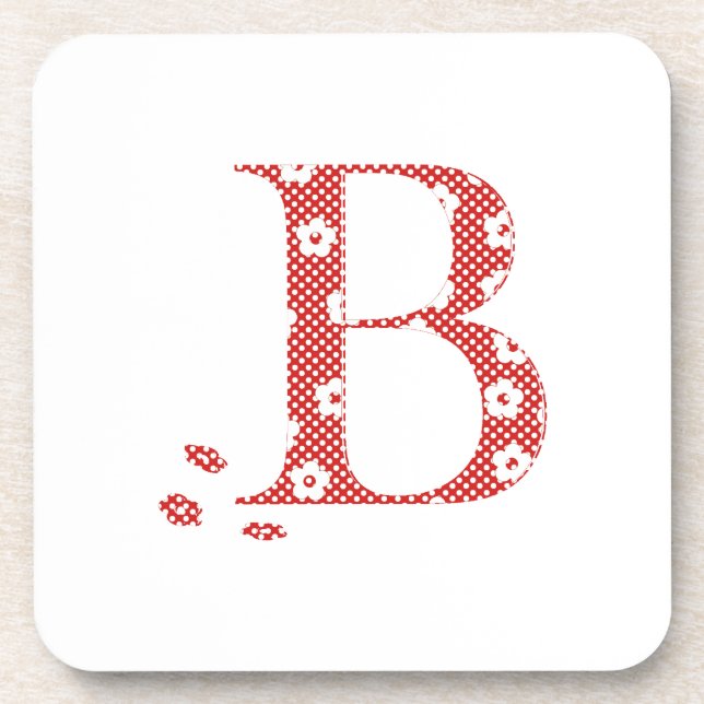 Flower Pattern Letter B (red) Drink Coaster (Front)