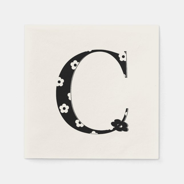 Flower Pattern Letter C Paper Napkins (Front)