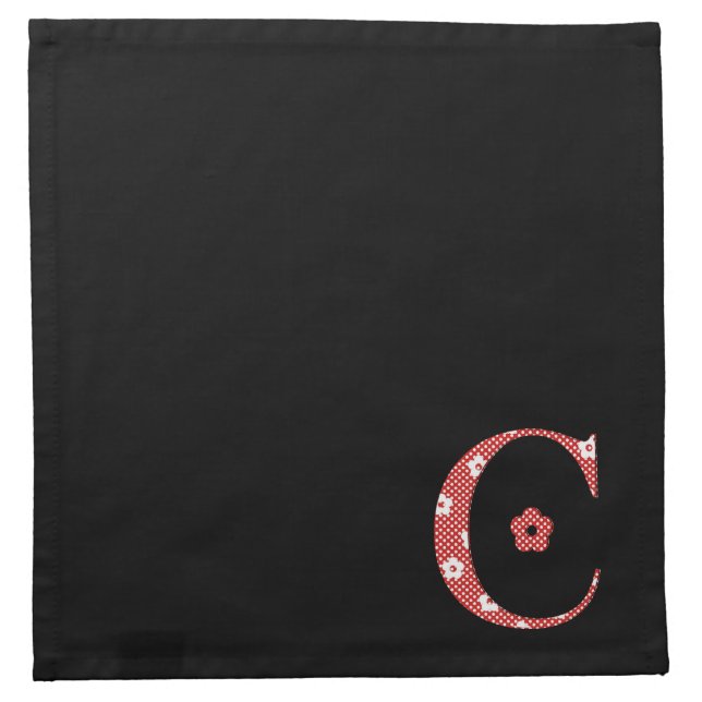 Flower Pattern Letter C(red) Cloth Napkin (Front)